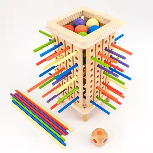 Montessori Wooden Kerplunk Style Stick & Ball Game – Educational Dice Toy for Ages 3–6
