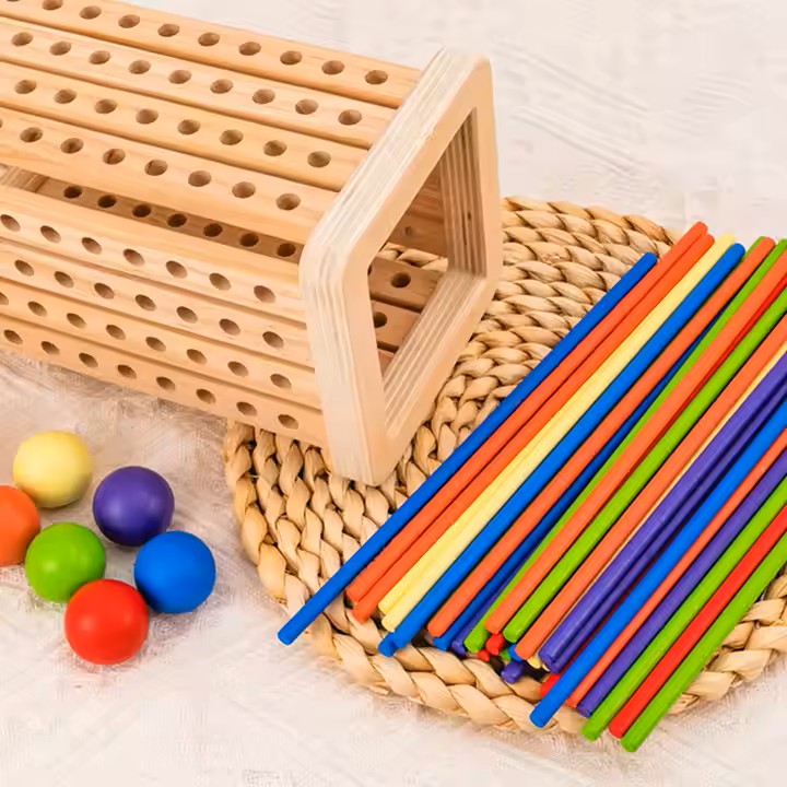 Montessori Wooden Kerplunk Style Stick & Ball Game – Educational Dice Toy for Ages 3–6