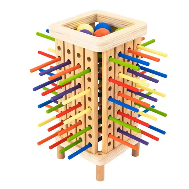 Montessori Wooden Kerplunk Style Stick & Ball Game – Educational Dice Toy for Ages 3–6