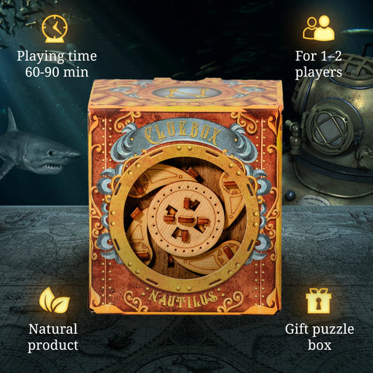 Captain’s Nemo Nautilus Cluebox – Wooden Puzzle Escape Box Gift 