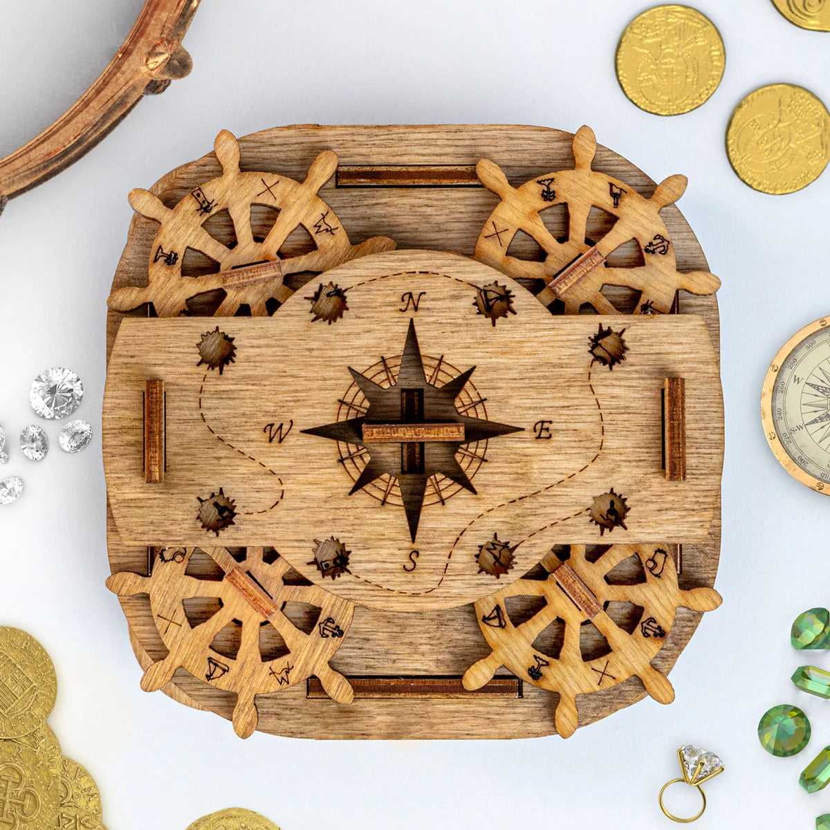 Davy Jones’ Locker Puzzle Box – Nautical Escape Room Brain Teaser 