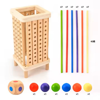 Montessori Wooden Kerplunk Style Stick & Ball Game – Educational Dice Toy for Ages 3–6
