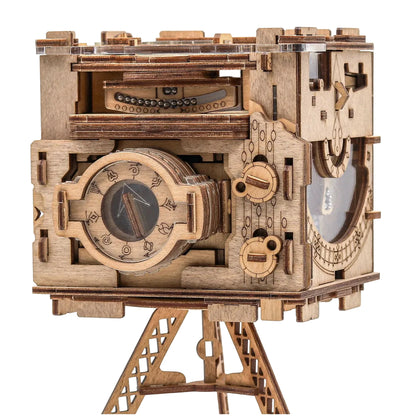 Wooden Mechanical Puzzle Box with Tripod